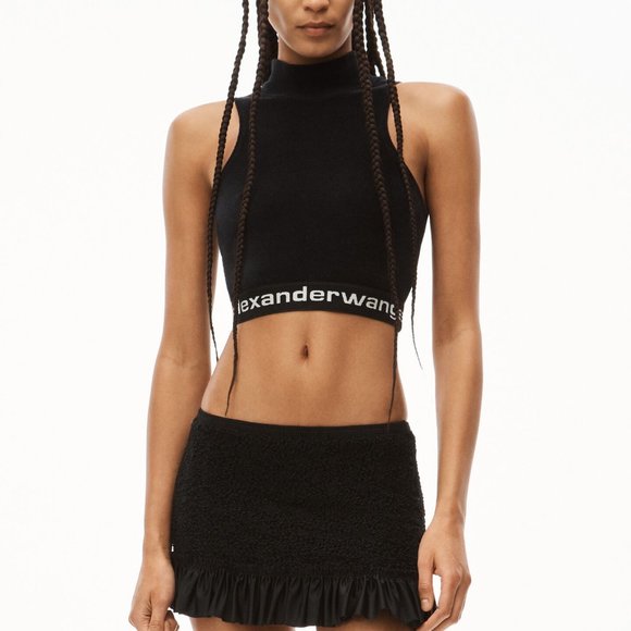 ALEXANDER WANG STRETCH CORD SLEEVELESS MOCK NECK W/ LOGO ELASTIC - Picture 2 of 3